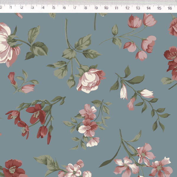 Tecido Flor Fundo Azul