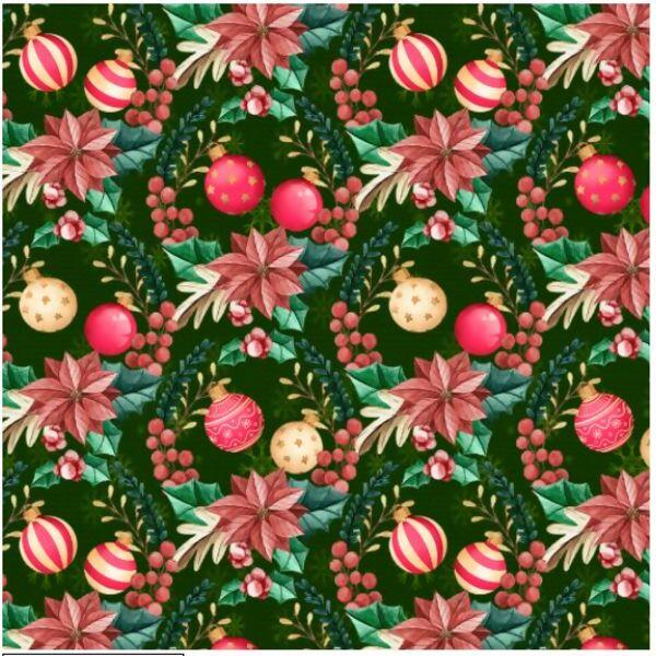 Tecido Tricoline Digital Guirlanda Natal Fundo Verde Tecido Tricoline Digital Guirlanda Natal Fundo Verde