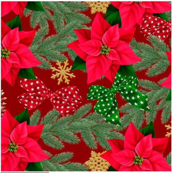 Tecido Tricoline Digital Flor de Natal Fundo Vermelho
