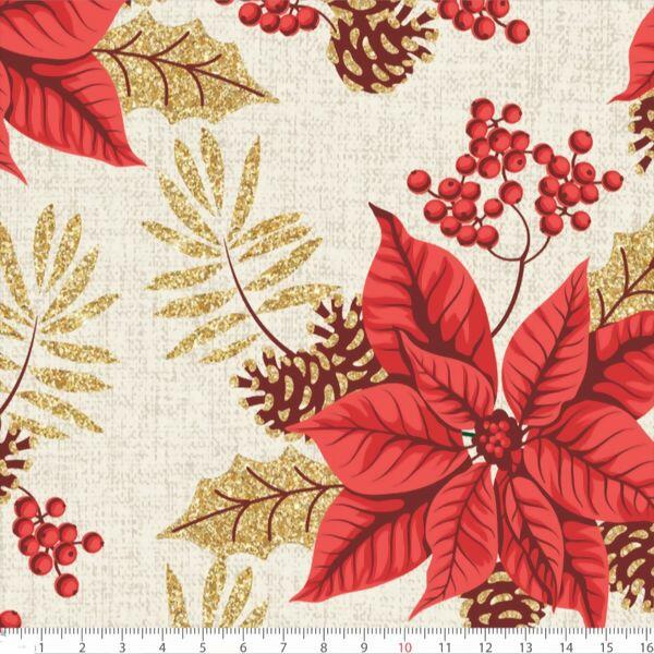Tecido Tricoline Natal Flor Fundo Bege Tecido Tricoline Natal Flor Fundo Bege