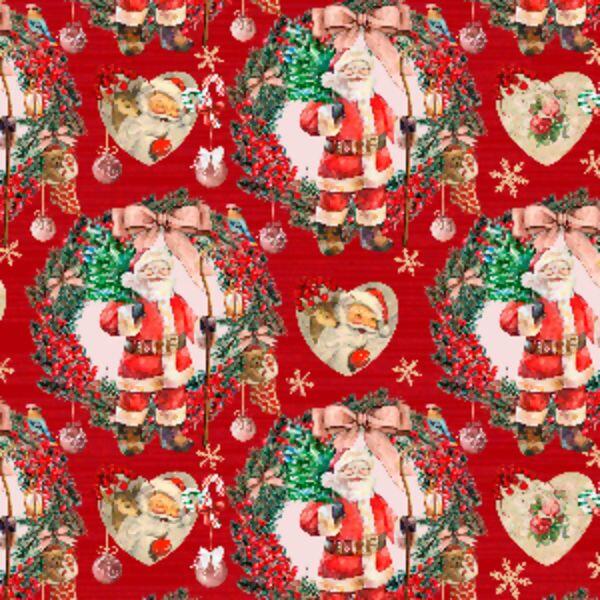 Tecido Estampado - Papai Noel fundo Xadrez Vermelho Cor 01 - Des