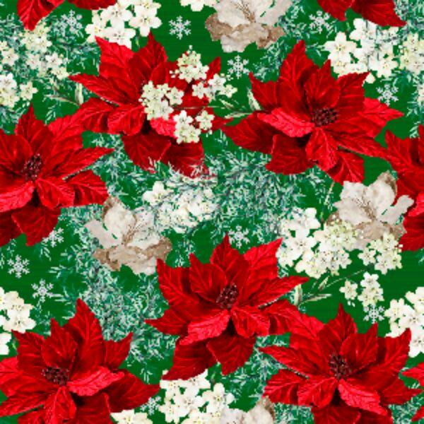 Tricoline estampa digital flores natalinas com xadrez fundo verde - Renatta  Tecidos