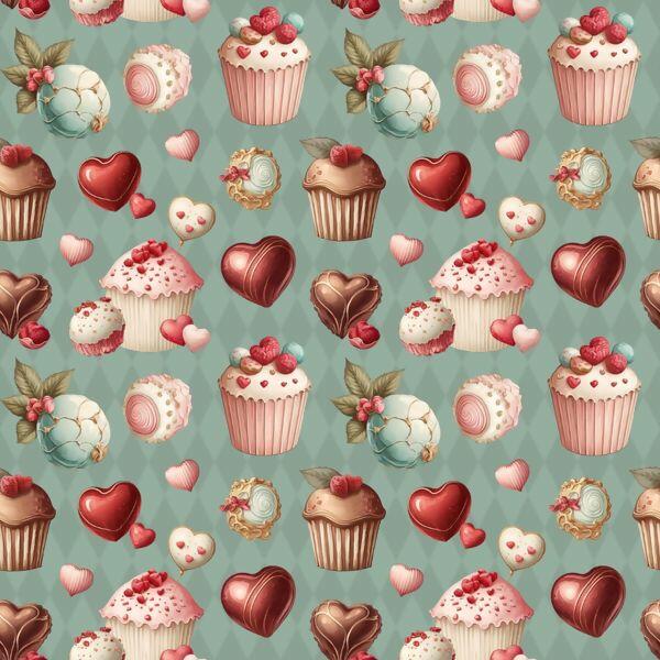 Tricoline Digital Cupcake Fundo Bege, 100% Alg 50cm x 1,50mt