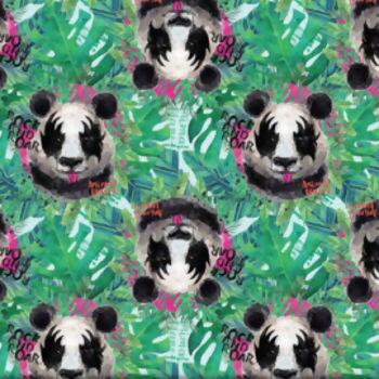 Tecido Tricoline Digital Panda Fundo Folhagem